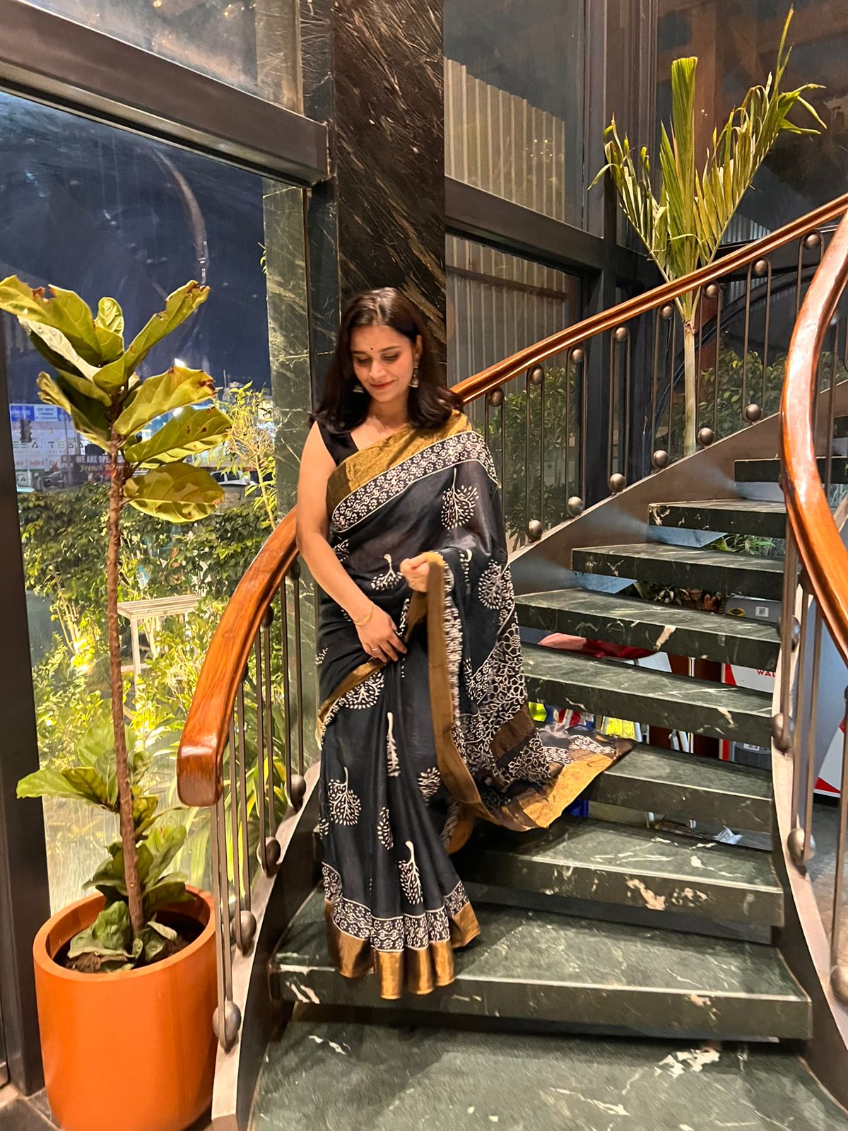 Linen Cotten Saree with Copper Border