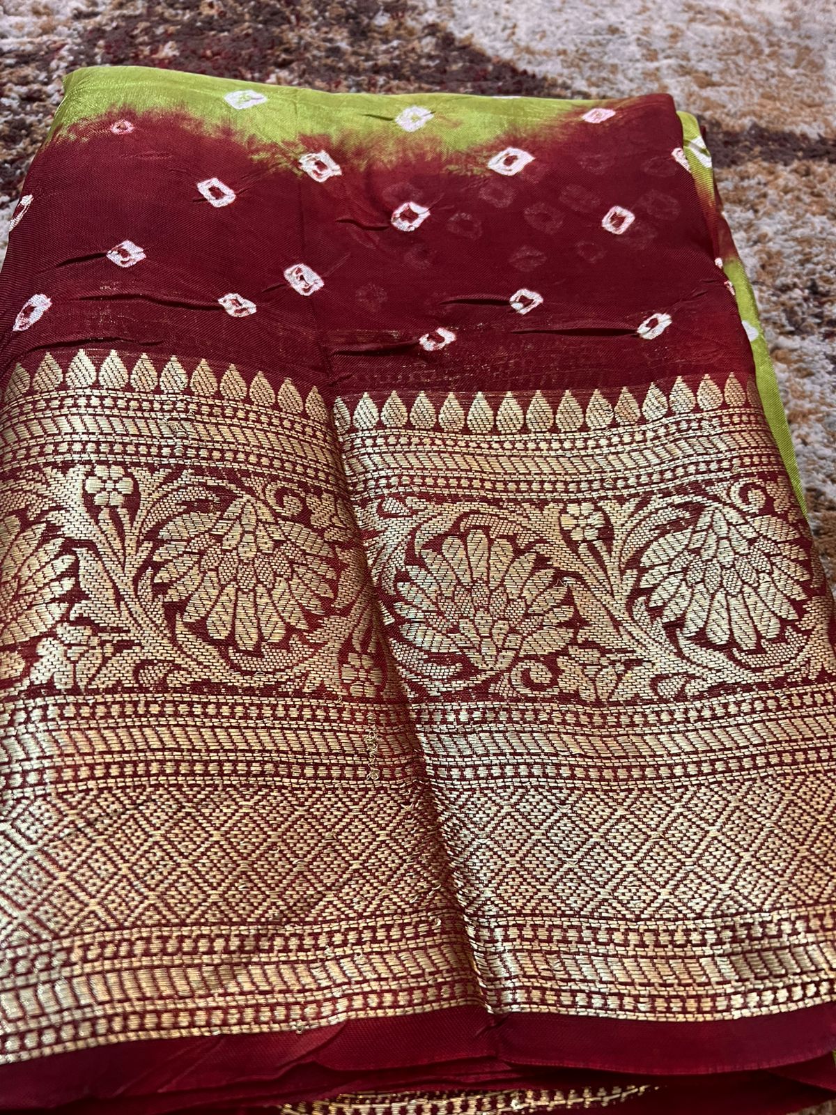 Pista Green and Maroon Soft Silk Banarasi Saree with Running Blouse