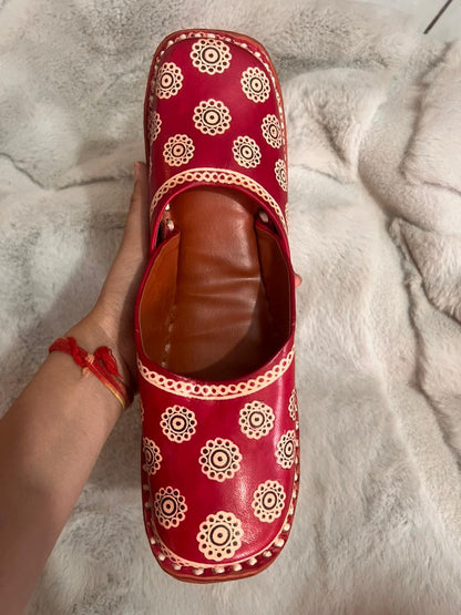 Beautiful Red Color Pure Leather Designer Mojadi Mules