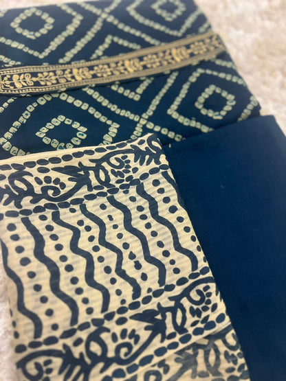 Beautiful Bandini Print Designer Suit with Lovely Malmal Dupatta (Unstitched)