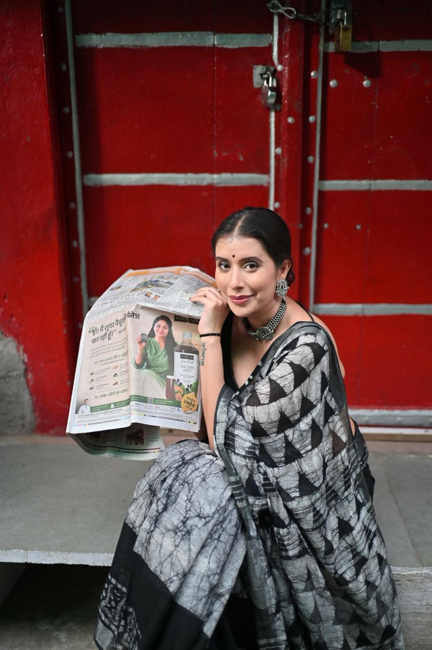 Beautiful Grey Color Linen Cotton Saree