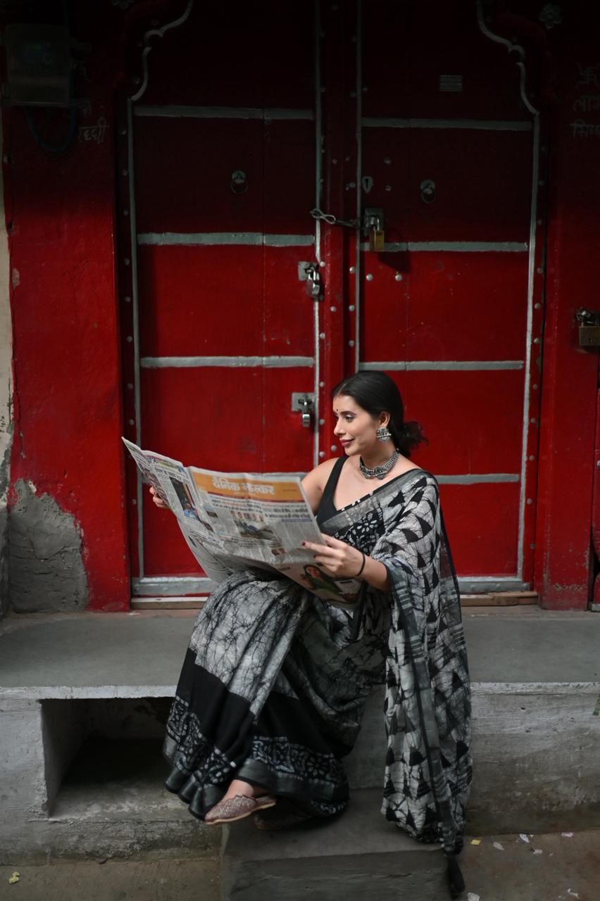Beautiful Grey Color Linen Cotton Saree