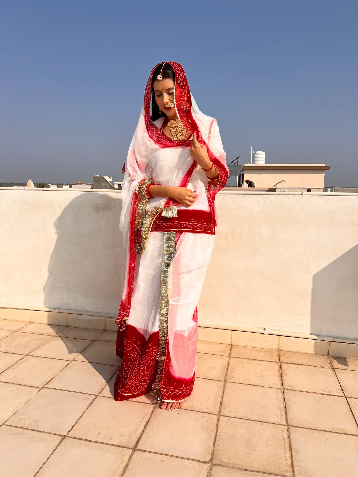 Beautiful White and Red Faganiya Poshak