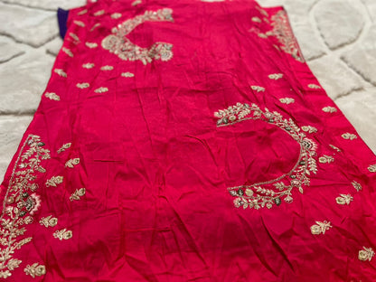 Heavy work Purple Silk Saree with Beautiful Tussles at the Pallu and Heavy Pink Contrast Blouse. You can call it Madhuri Dixit inspired “Hum Aapke hain Koun Saree “