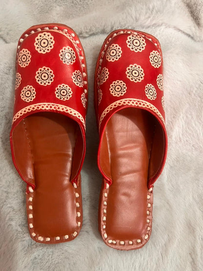 Beautiful Red Color Pure Leather Designer Mojadi Mules