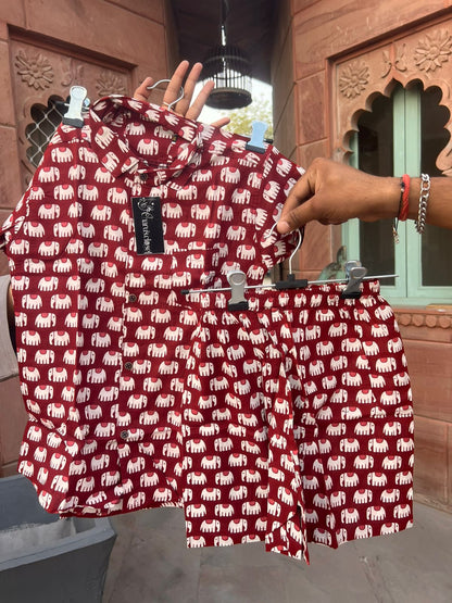 Beautiful Red Color Elephant Print Cotton Set