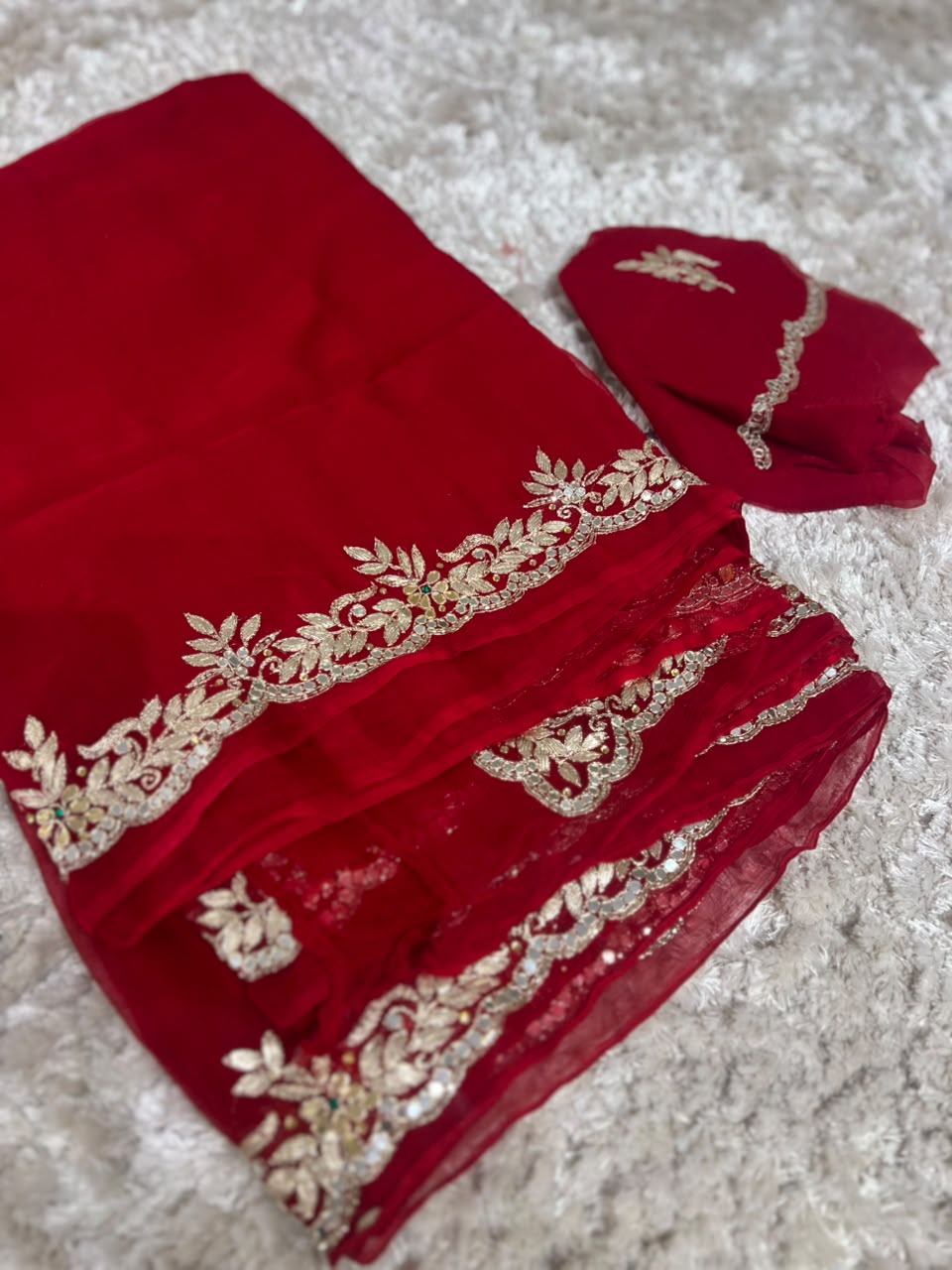 Beautiful Pure Chiffon Saree with Gota and Mirror Work with Same Work Crepe Blouse Piece