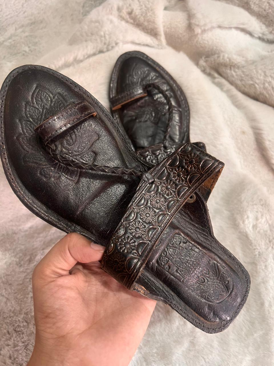 Beautiful Black Color Pure Leather Designer Slippers