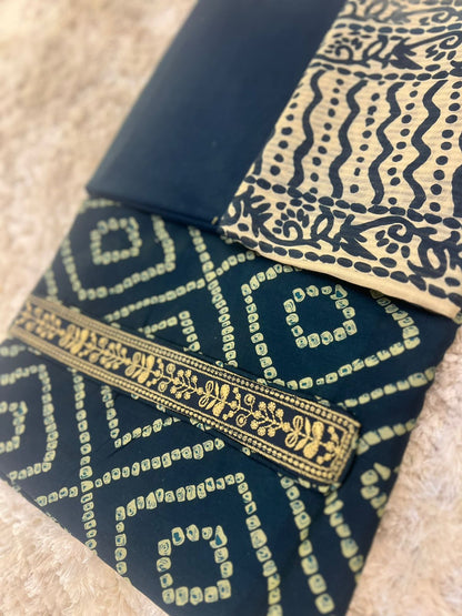 Beautiful Bandini Print Designer Suit with Lovely Malmal Dupatta (Unstitched)