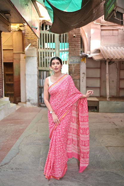 Beautiful Pink Soft Cotton Saree