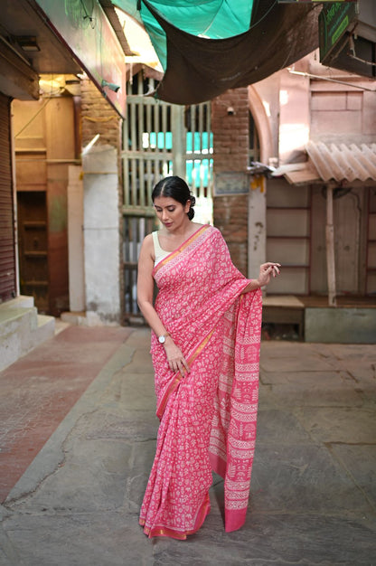 Beautiful Pink Soft Cotton Saree
