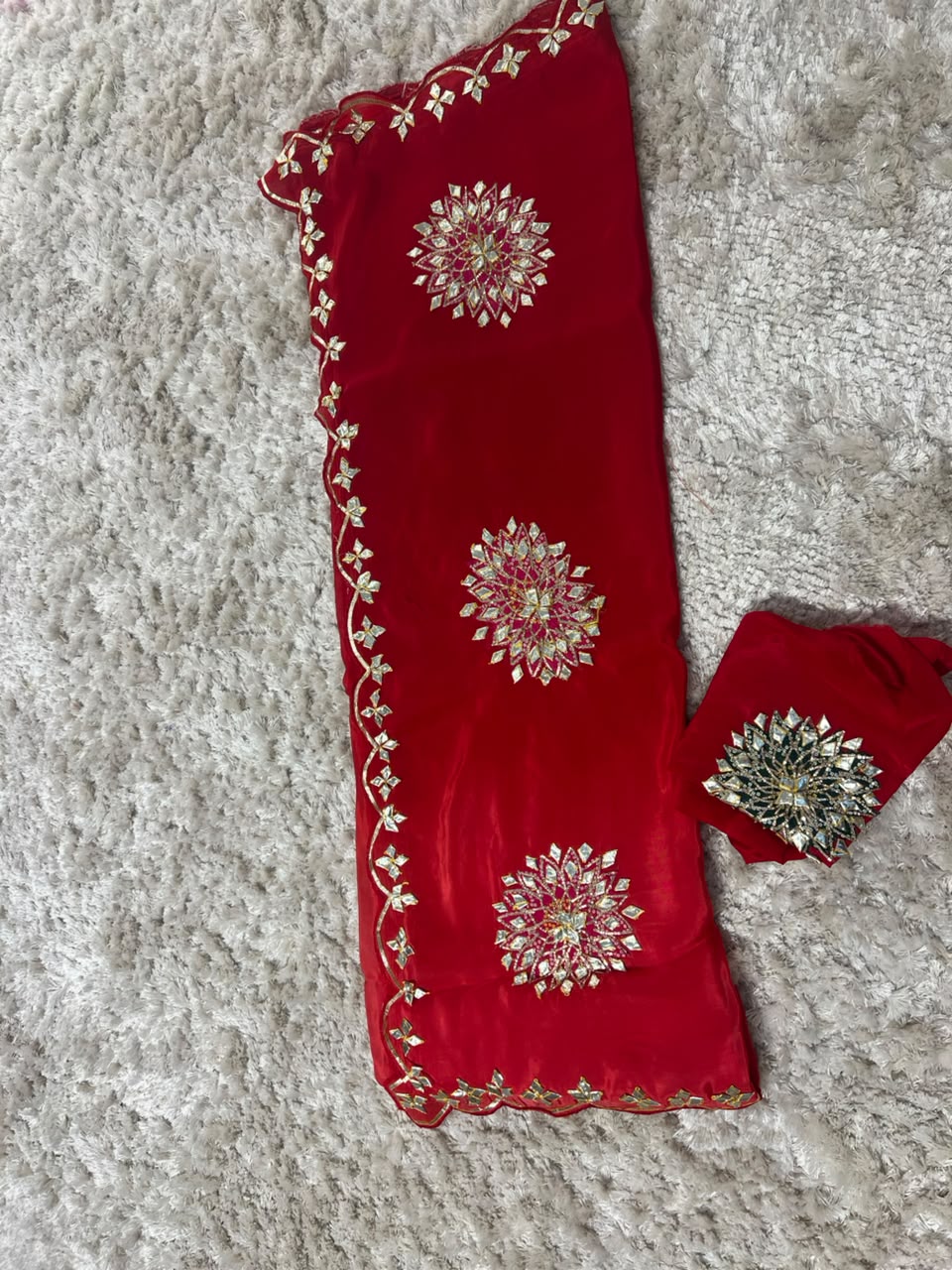 Pure Crepe Silk Saree with Bandhini Gota Ghewar Design