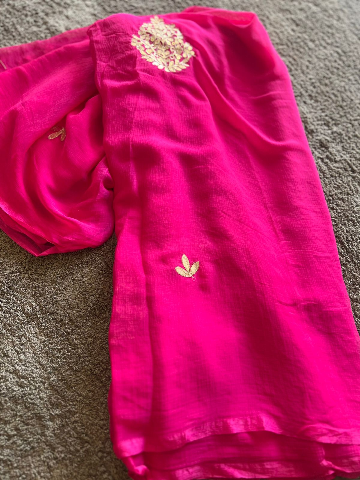 Beautiful Pink Chifffon Saree, Gota Work all over the Saree with Same Fabric Blouse Piece