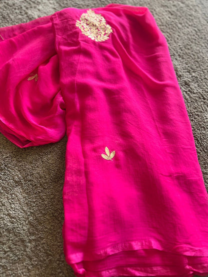 Beautiful Pink Chifffon Saree, Gota Work all over the Saree with Same Fabric Blouse Piece