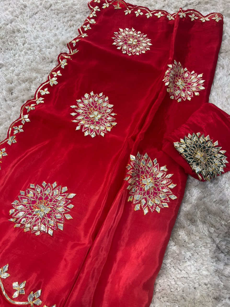 Pure Crepe Silk Saree with Bandhini Gota Ghewar Design