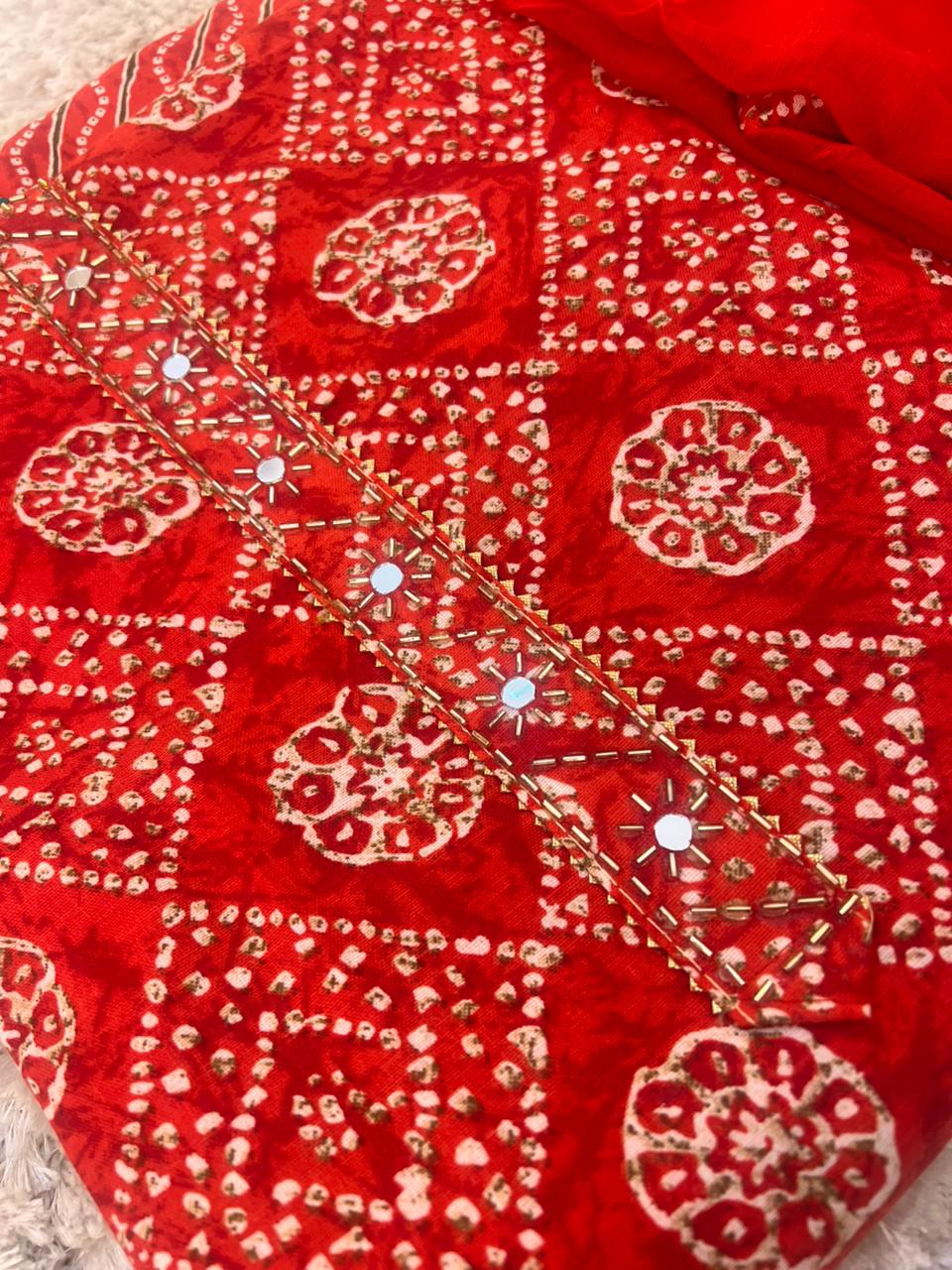 Beautiful Bandhini Print Suit (Unstitched)