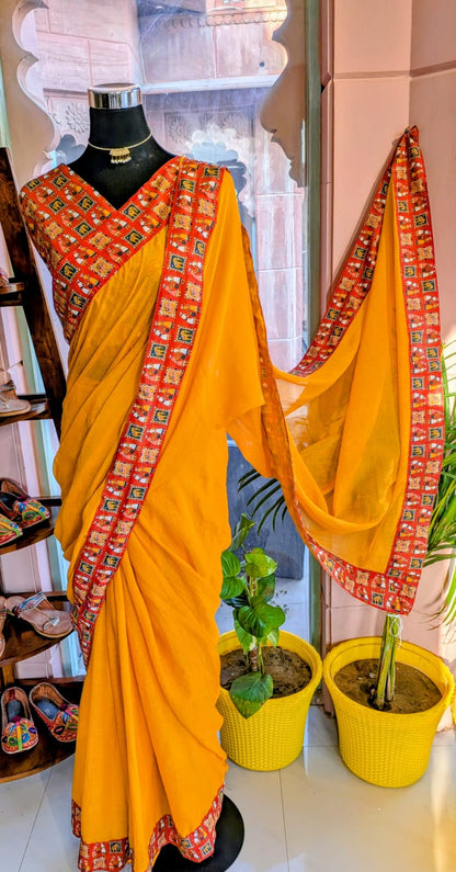 Cotton Mulmul Saree with Unstitched Blouse Piece