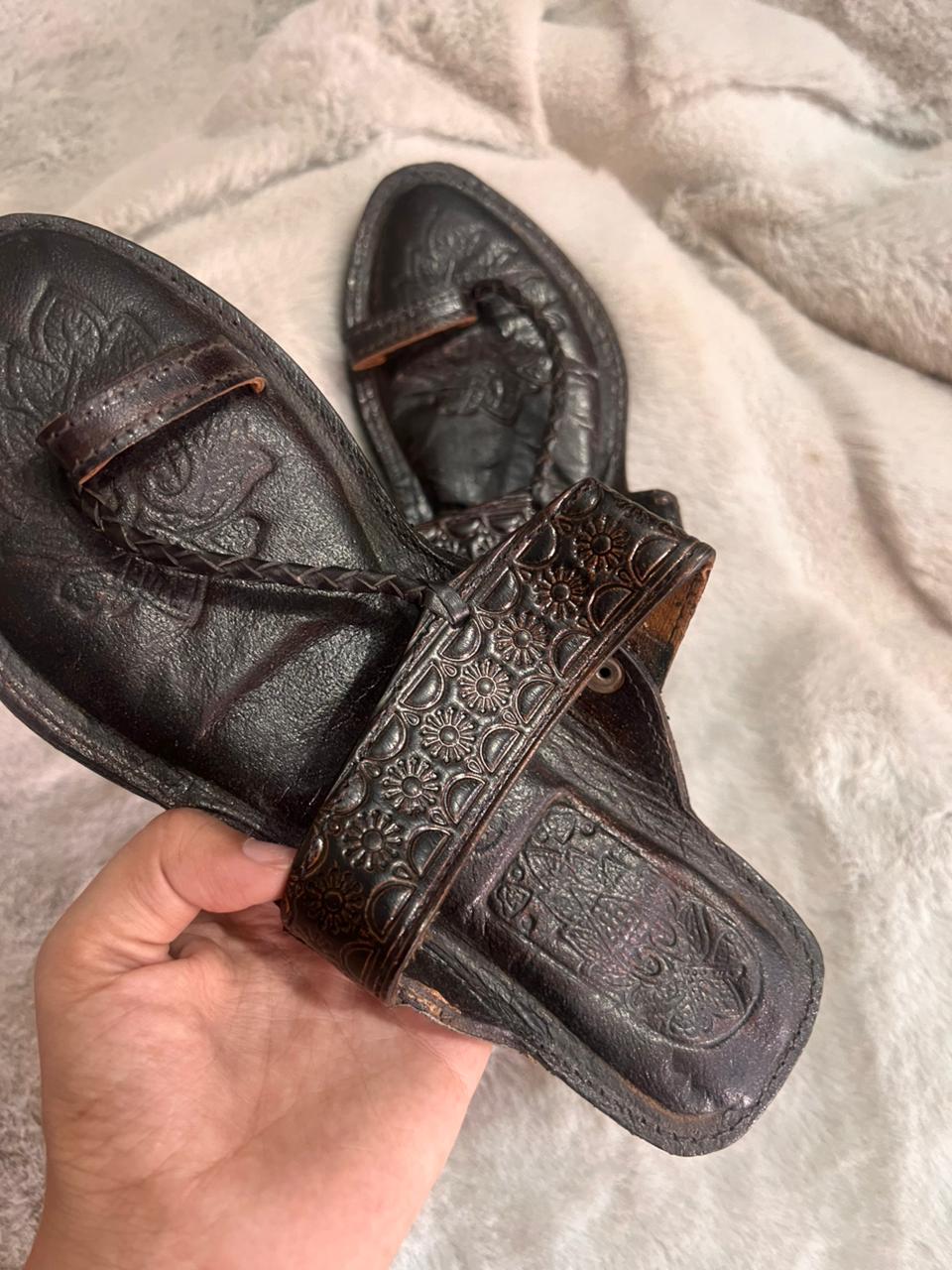 Beautiful Black Color Pure Leather Designer Slippers