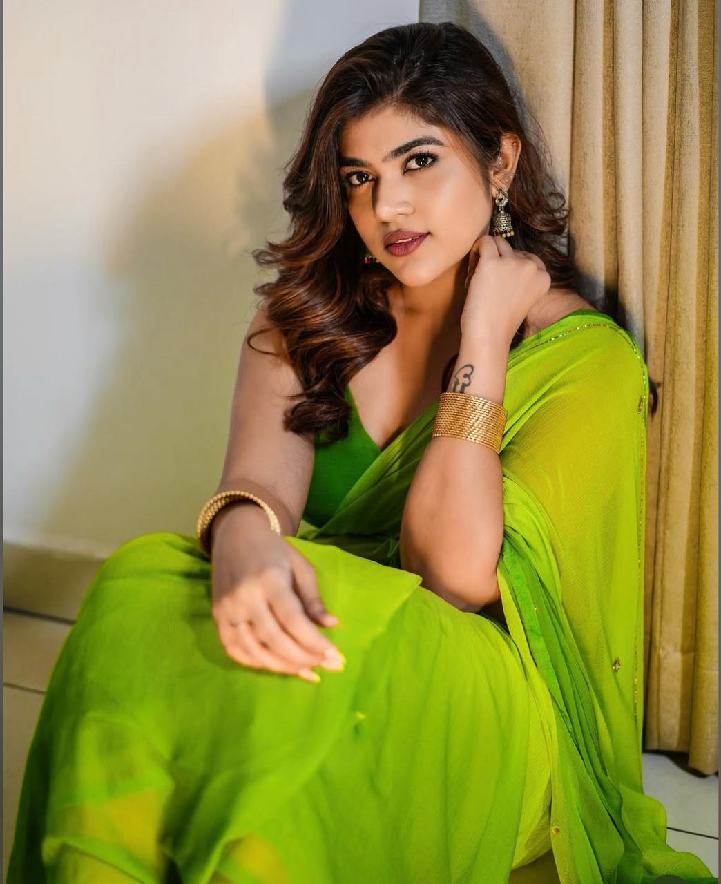 Yellow and Green Shaded Soft Chiffon Boota Work Saree with Same Fabric Blouse Piece