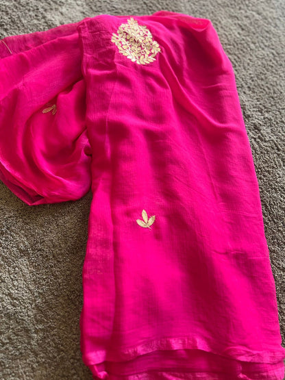 Beautiful Pink Chifffon Saree, Gota Work all over the Saree with Same Fabric Blouse Piece