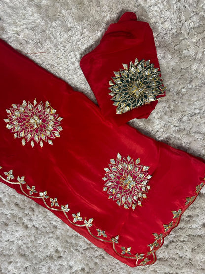 Pure Crepe Silk Saree with Bandhini Gota Ghewar Design