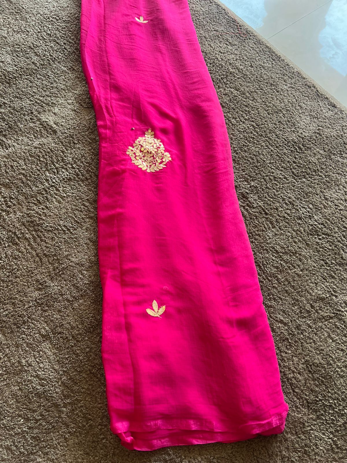 Beautiful Pink Chifffon Saree, Gota Work all over the Saree with Same Fabric Blouse Piece