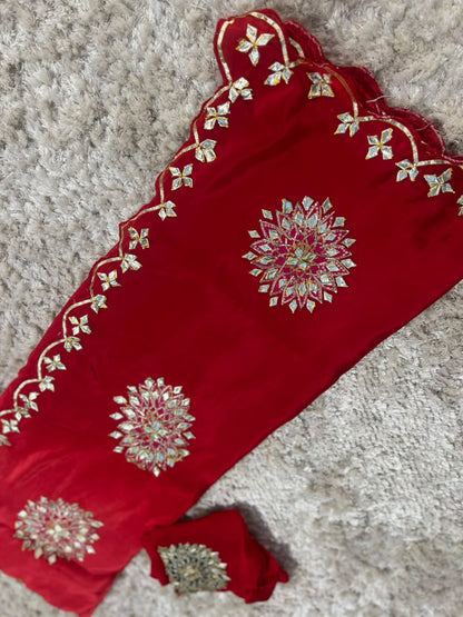 Pure Crepe Silk Saree with Bandhini Gota Ghewar Design