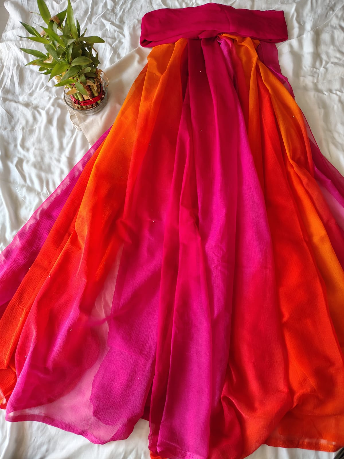 Beautiful Multi-Color Shaded Chiffon Mukesh Work Saree with Blouse Piece