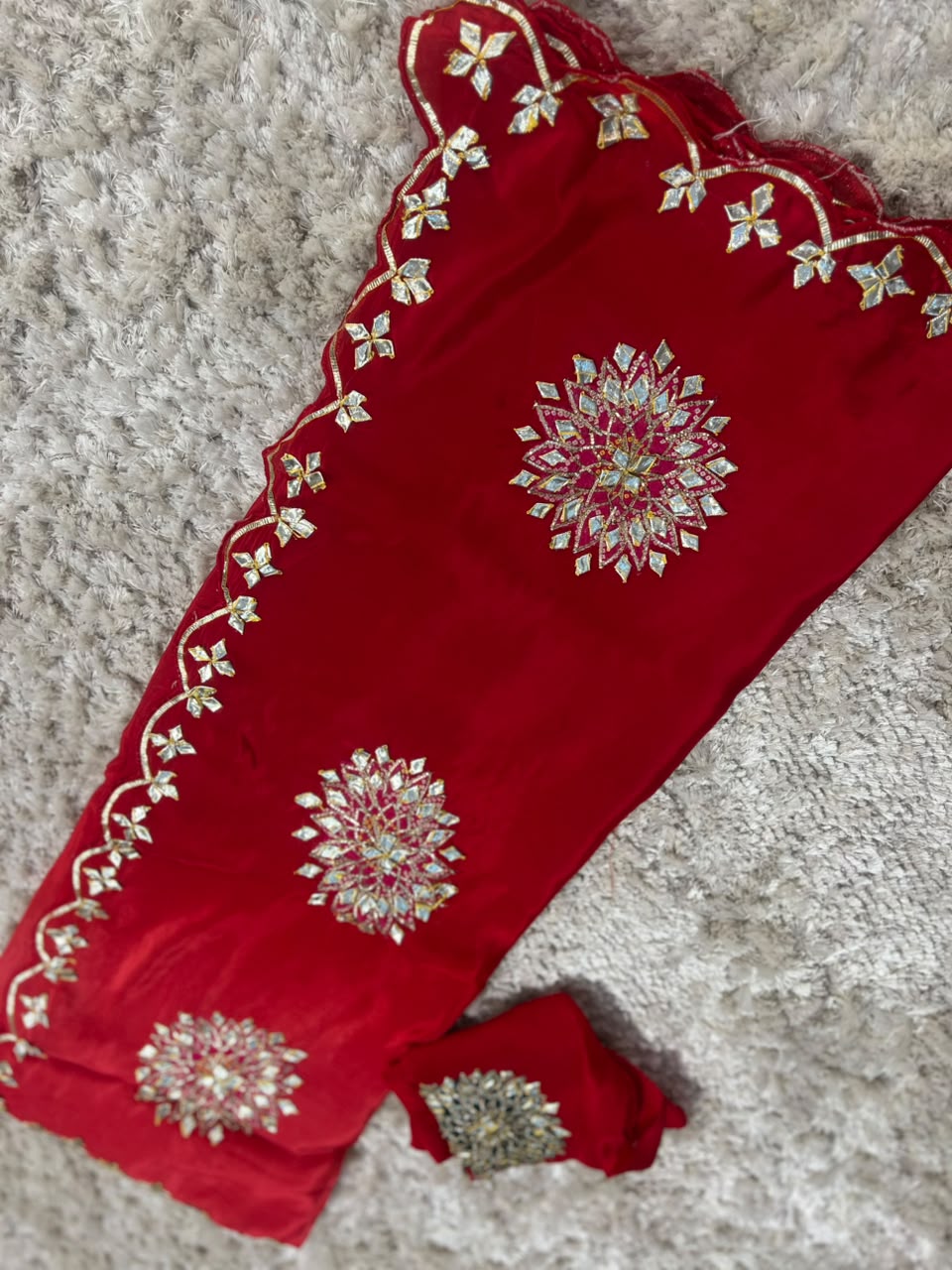Pure Crepe Silk Saree with Bandhini Gota Ghewar Design