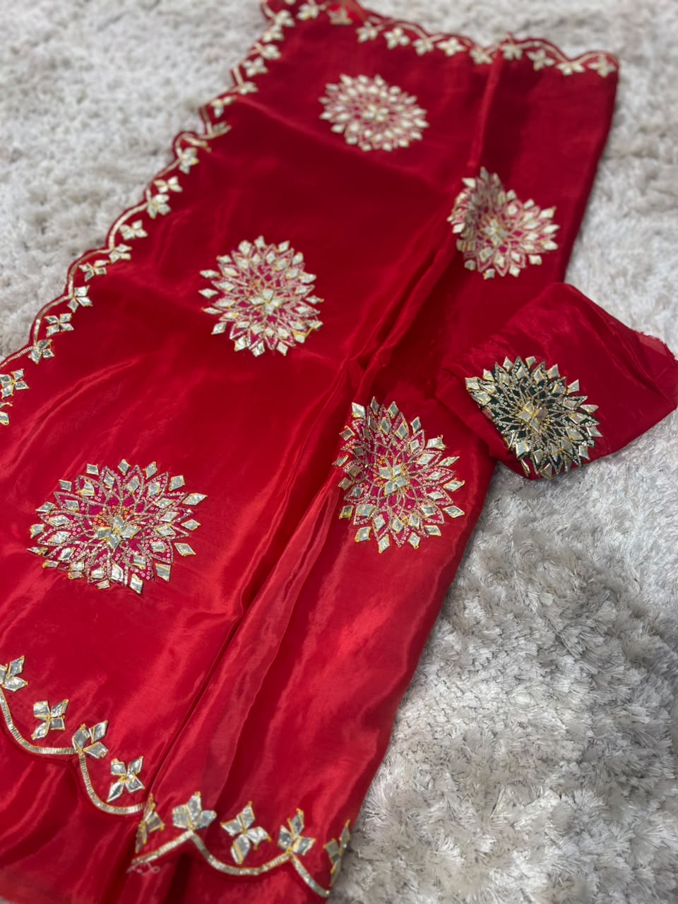 Pure Crepe Silk Saree with Bandhini Gota Ghewar Design