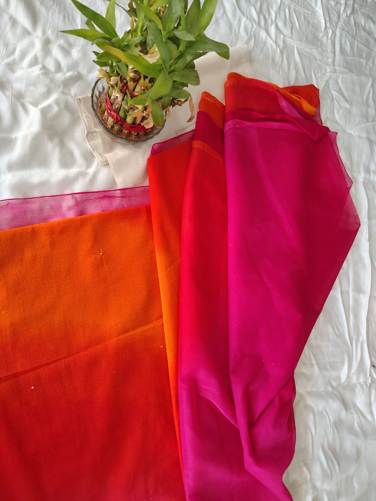 Beautiful Multi-Color Shaded Chiffon Mukesh Work Saree with Blouse Piece