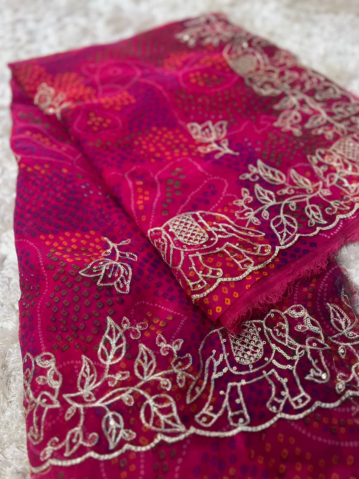 Beautiful Soft Georgette Bandhini Designer Saree
