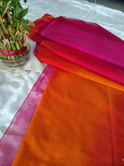 Beautiful Multi-Color Shaded Chiffon Mukesh Work Saree with Blouse Piece