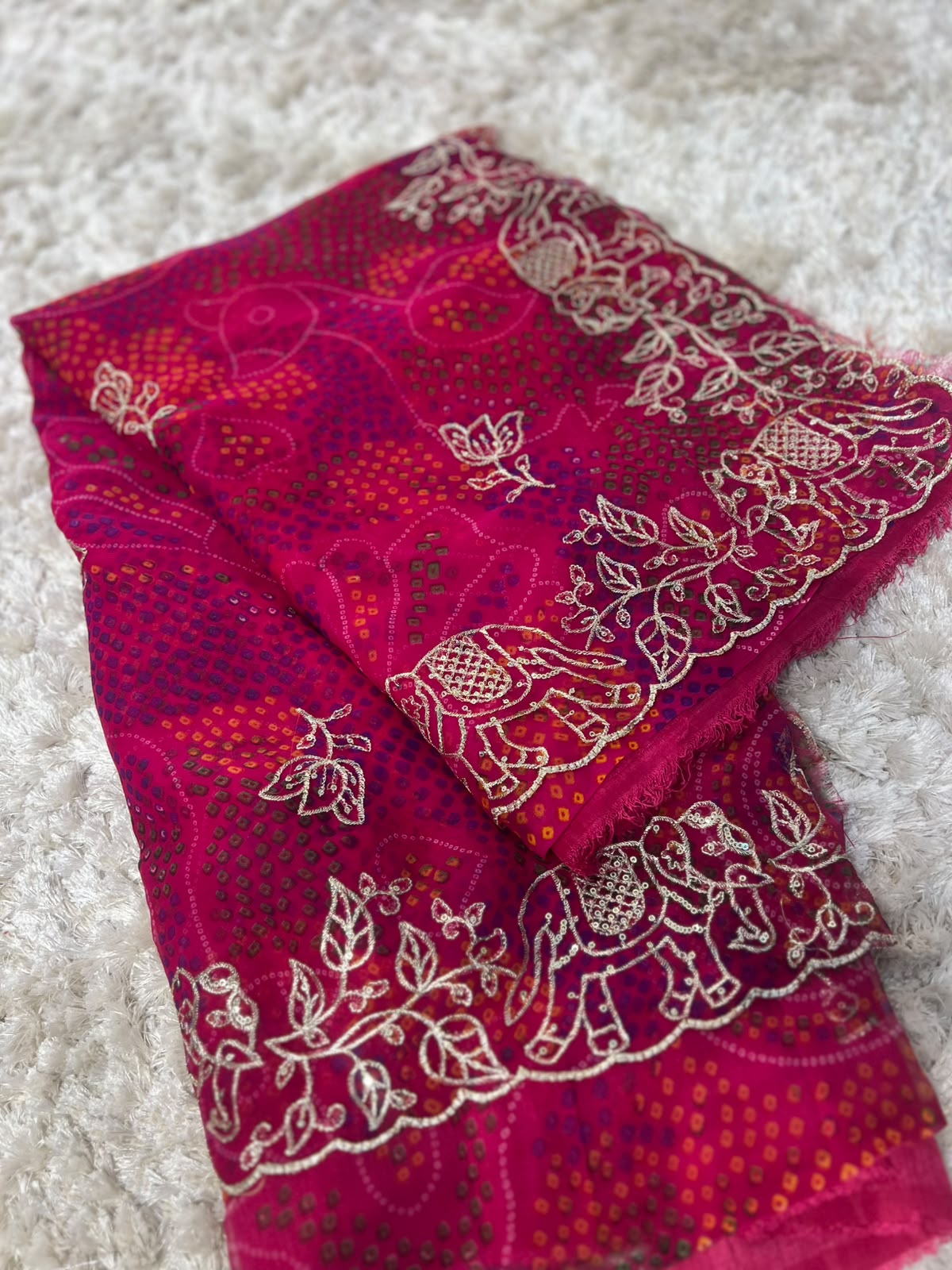 Beautiful Soft Georgette Bandhini Designer Saree
