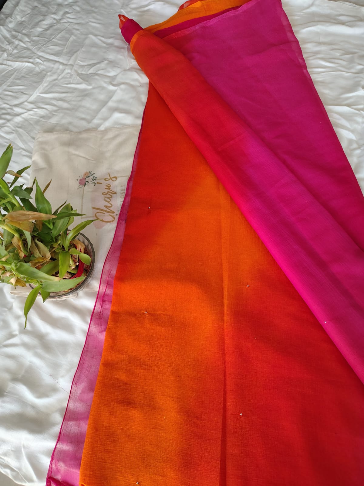 Beautiful Multi-Color Shaded Chiffon Mukesh Work Saree with Blouse Piece