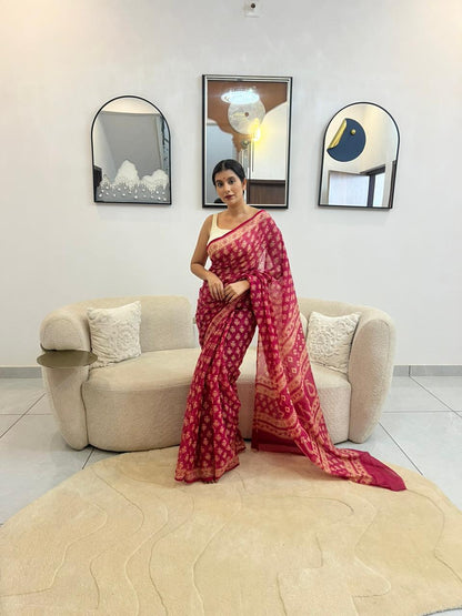 Beautiful Pink Color Kota Doriya Saree