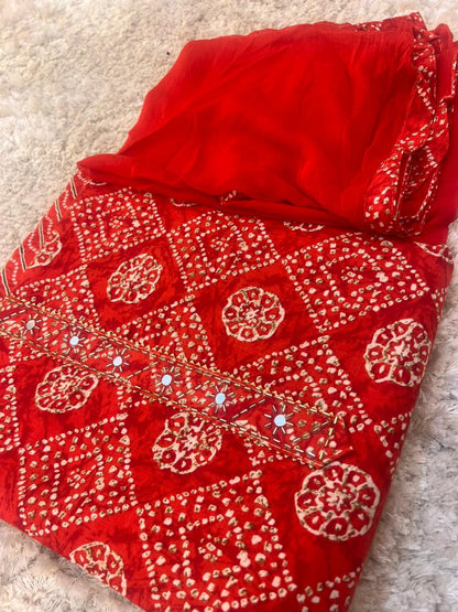 Beautiful Bandhini Print Suit (Unstitched)