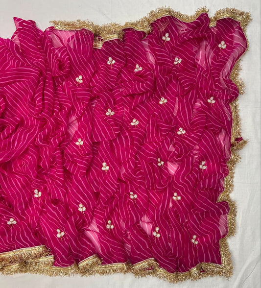 Beautiful Pink Color Designer Lahariya Saree