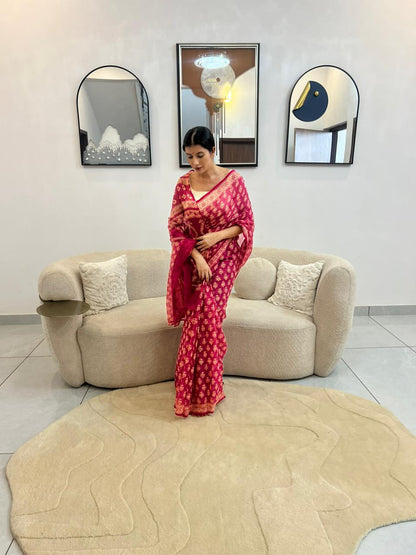 Beautiful Pink Color Kota Doriya Saree