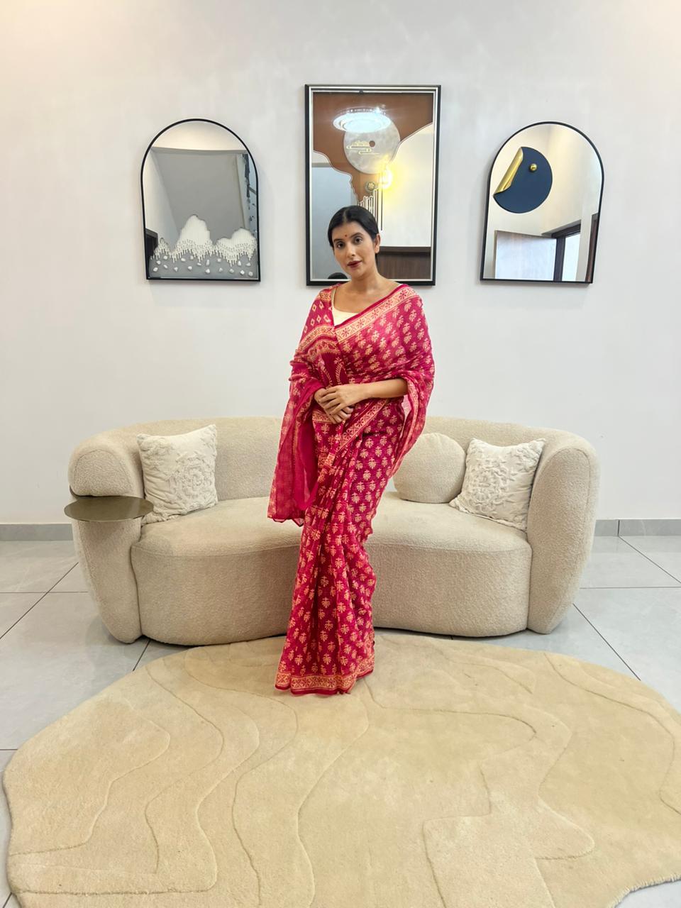 Beautiful Pink Color Kota Doriya Saree