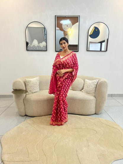 Beautiful Pink Color Kota Doriya Saree