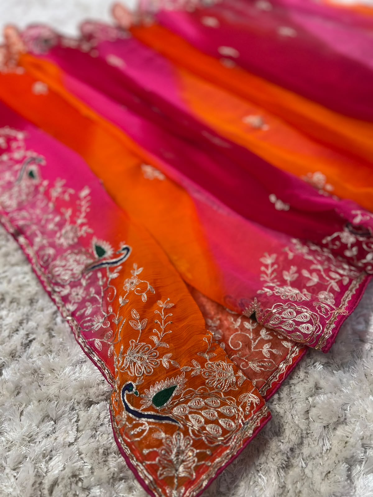 Beautiful Soft Diamond Chiffon Peacock Designer Saree with Full Heavy Blouse Piece