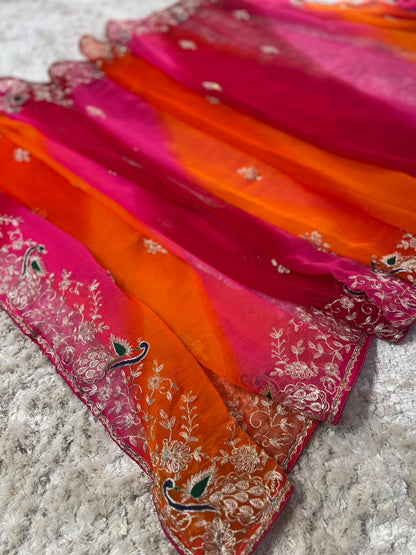 Beautiful Soft Diamond Chiffon Peacock Designer Saree with Full Heavy Blouse Piece