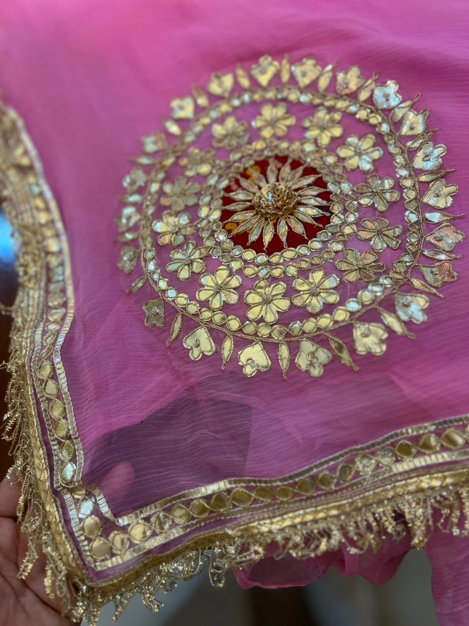 Soft Chiffon Pink Thali Designer Saree with Same Work & Fabric Blouse