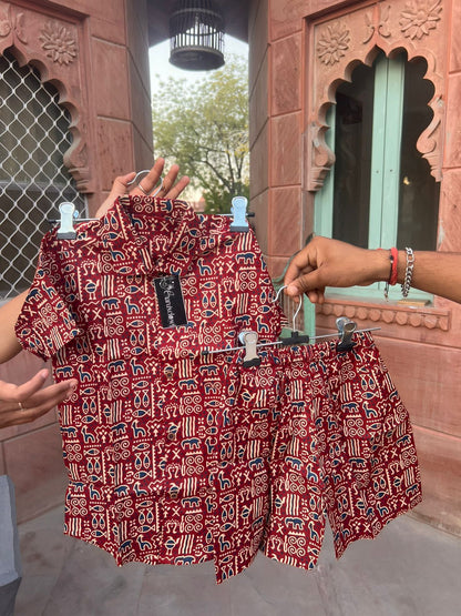 Beautiful Red Color Printed Cotton Set