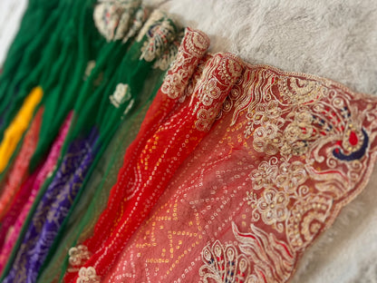 Beautiful Rajasthani Traditional Bandhini Pachrangi Saree with Blouse Piece