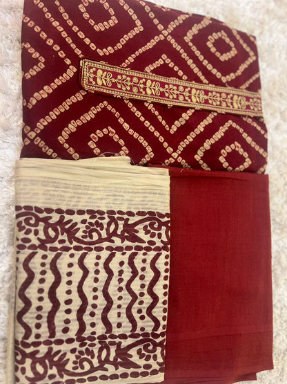 Beautiful Bandini Print Designer Suit with Lovely Malmal Dupatta (Unstitched)