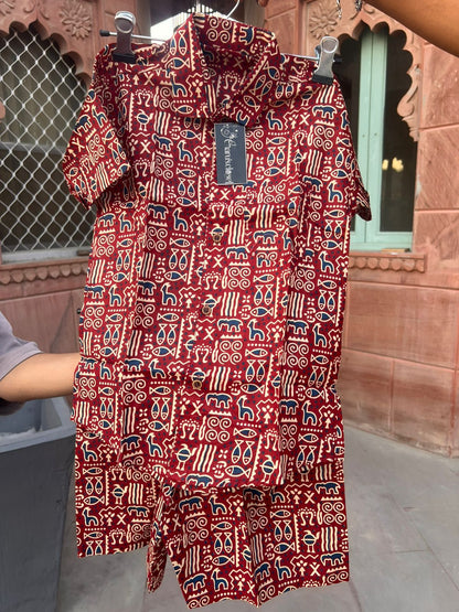Beautiful Red Color Printed Cotton Set