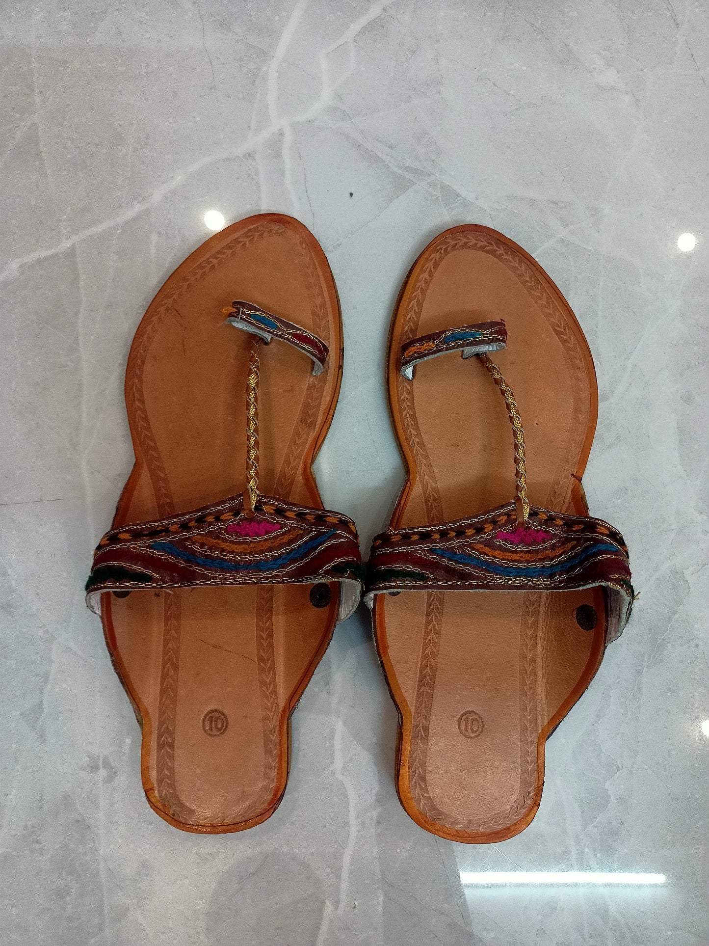 Pure Leather Thread Kasida Kolhapuri Designer Slippers