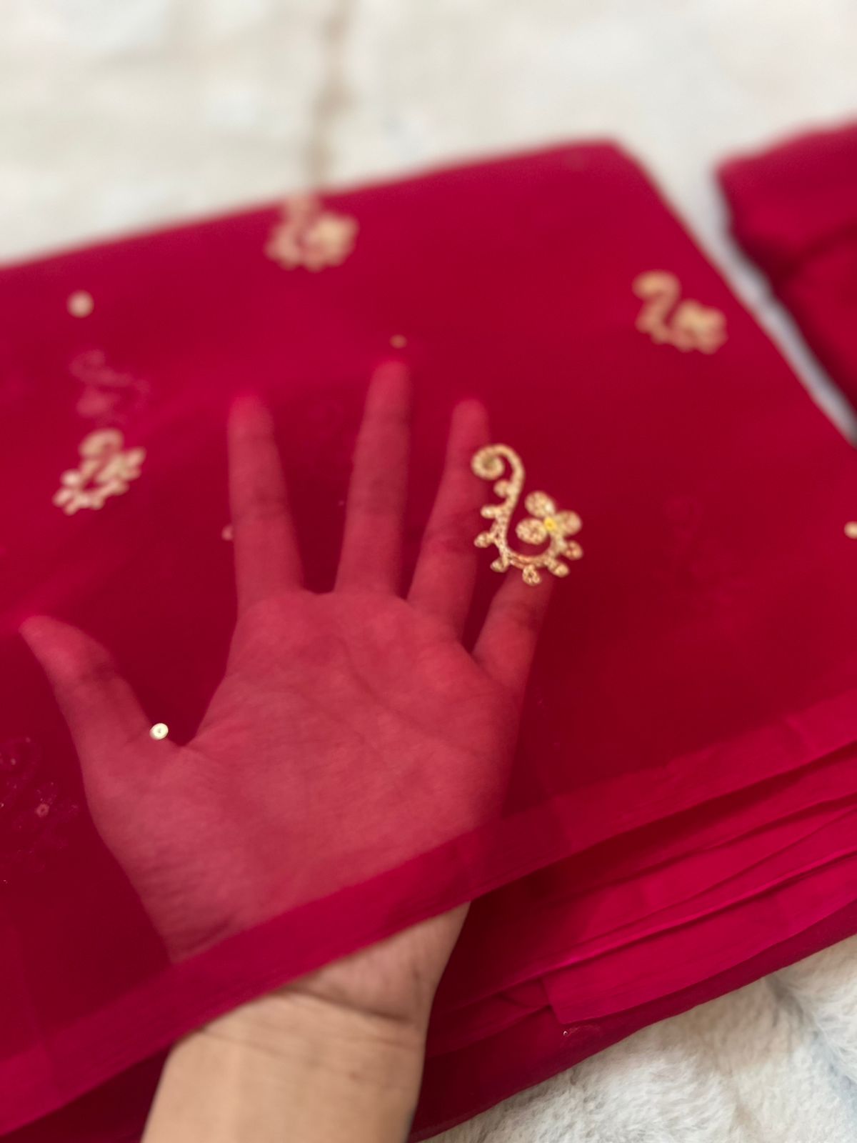 Magenta Pink Pure Chiffon Peta Work Saree